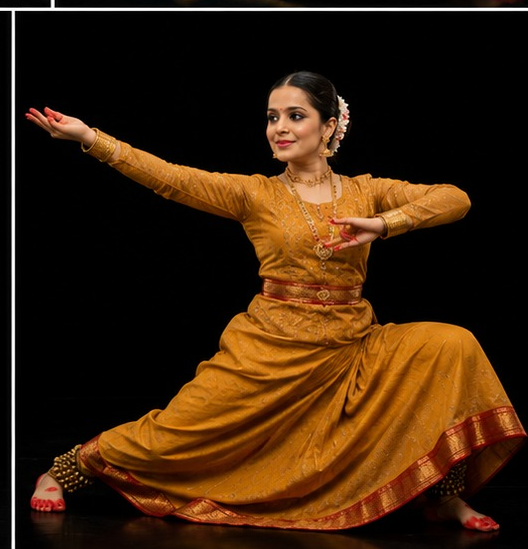 Kathak Recital Mustard Gold Classical Stance Pose